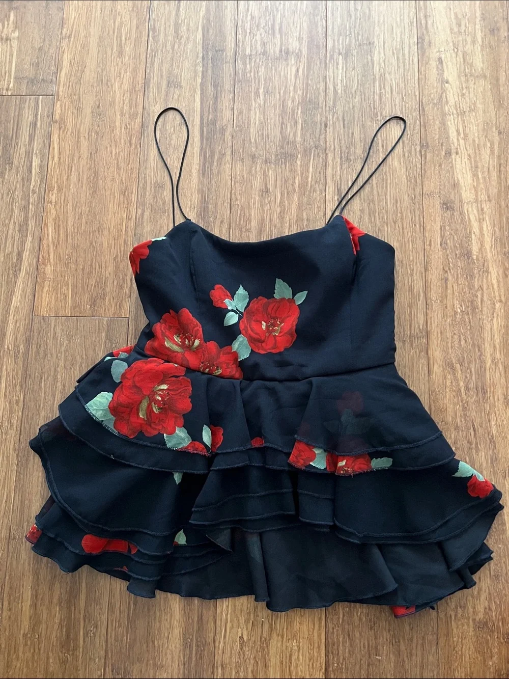 NWT Zara Black Top with Red Roses (part of matching set)